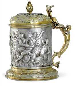 Tankard, sannsynligvis Hamburg, ca. 1660 (pakke forgylt sølv) av German School