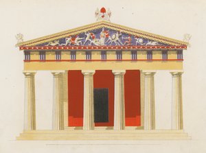 Aphaia-tempelet, Aegina, Hellas (fargelitografi) av German School