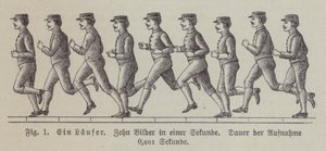 Ti bilder av en løpende mann tatt på ett sekund (gravering) av German School