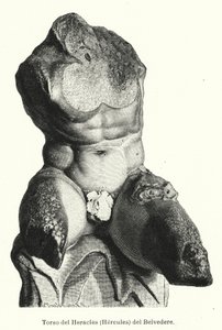 Belvedere Torso, romersk skulptur som tradisjonelt antas å være en representasjon av Hercules (litho) av German School