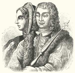 De katolske monarkene, Isabella I av Castilla og Ferdinand II av Aragon (gravering) av German School