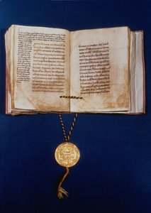 Den gylne oksen til Charles IV, den hellige romerske keiseren, 1400 (vellum og gull) av German School