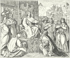 Den hellige romerske keiseren Henry VII minner om sin sønn, Johannes av Böhmen (gravering) av German School