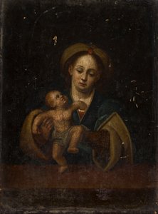The Madonna and Child (olje på eikepanel) av German School