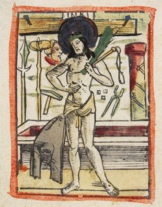 The Man of Sorrows, ca. 1480-1490 (håndfarget tresnitt) av German School