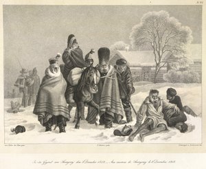 The Retreat from Moscow, 3. desember 1812, illustrasjon fra "Leaves from my portfolio, in the course of field" av German School