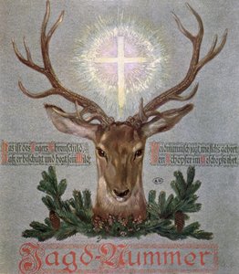 The Stag of St. Hubert (655-727), omslagsillustrasjon fra en jaktjournal, 1908 av German School