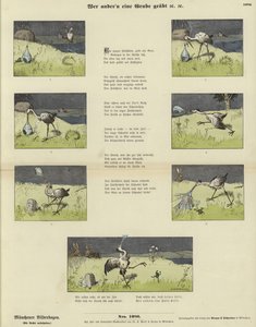 Storken og frosken i en vase (farget gravering) av German School