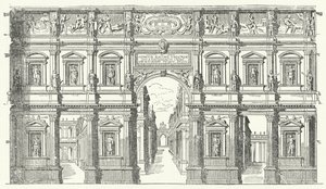 Teatro Olimpico ("Olympisk teater") i Vicenza, Nord-Italia (gravering) av German School