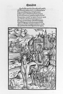 Den trojanske hesten. Aeneid. Xylografi av Sebastian Brant. Strasbourg av German School