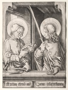 De tolv apostlene ved gotiske vinduer: St. Matthias og St. Judas Thaddeus av German School