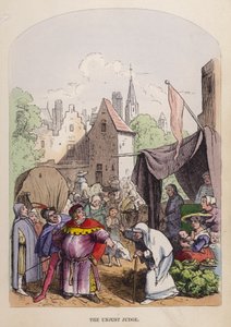 Den urettferdige dommeren (farge litho) av German School