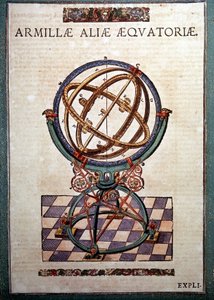 Den ekvatoriale armillarsfæren i "astronomy instituted mechanisms" av Tycho Brahe (1546 - 1601), Wandsbeck av German School