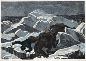 Grev Sandors og hestens fall på Donaus knuste is. I "" Wenn Jemand eine Reise thut, so kann er was erzahlen"" (Når noen reiser, dette er det han kan fortelle), tysk fortelling av Franz Wiedemann av German School