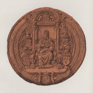 Det store seglet til den hellige romerske keiser Maximilian II (farge litho) av German School