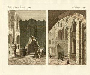 Jerusalems hellige grav (farget gravering) av German School