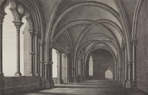 Lobbyen ved Maulbronn kloster, Baden-Württemberg, Tyskland (gravering) av German School