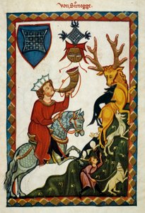 Jaktens gleder: Kong Radin av Hohenstaufen, konge av Sicilia (Italia) og Jerusalem (Israel) under navnet Conrad II, hertugen av Swabia under navnet Conrad III og kongen av romerne under navnet Conrad V (1252) -1268) jakter hjort. Illuminat av German School