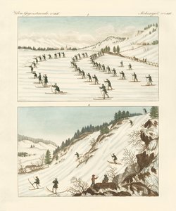Regimentet av skatere i Norge (farget gravering) av German School
