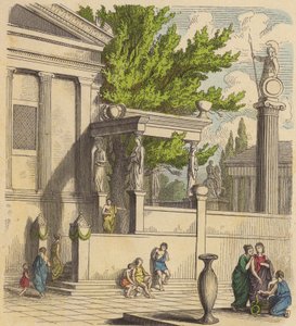 Det hellige oliventreet på Akropolis i Athen (farget gravering) av German School