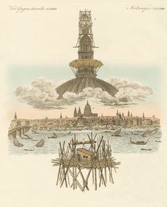 Strukturen på toppen av St. Pauls katedral for panoramaet av London av German School