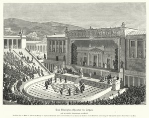 Theatre of Dionysus Eleuthereus, Athen, antikkens Hellas (gravering) av German School