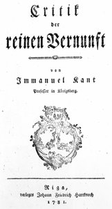 Tittelside for kritikk av ren fornuft av Immanuel Kant, utgitt i 1781 av German School