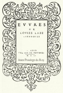 Tittelside fra den første utgaven av et verk av den franske poeten Louise Labe (gravering) av German School