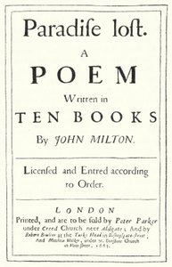 Tittelside fra den originale utgaven av Paradise Lost av den engelske poeten John Milton, utgitt i 1667 (gravering) av German School