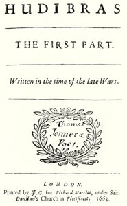 Tittelside fra det satiriske diktet Hudibras av den engelske poeten Samuel Butler, utgitt i 1663 (gravering) av German School