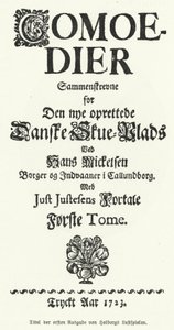 Tittelside til dansk-norsk dramatiker, filosof og historiker Ludvig Holbergs komedier av German School