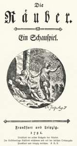 Tittelside til den første utgaven av Friedrich Schillers skuespill Die Rauber (Røverne) av German School