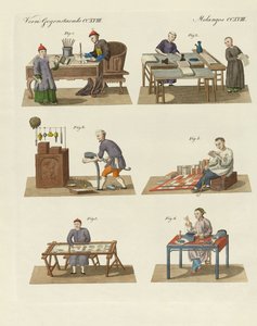 Handel, kunst og håndverk i Kina (farget gravering) av German School