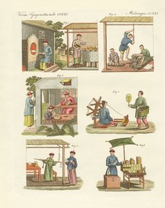 Handel, kunst og håndverk i Kina (farget gravering) av German School