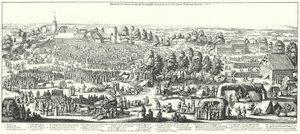 Reisende som besøker de helbredende kildene i landsbyen Hornhausen, 1646 (gravering) av German School