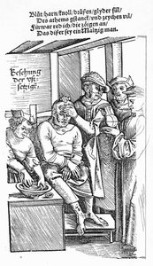 Behandle en pasient (tresnitt) (bw-bilde) av German School