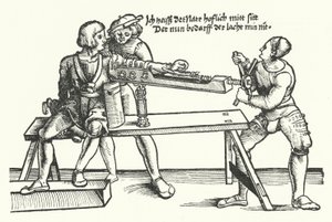 Behandle en soldat med en såret arm (gravering) av German School