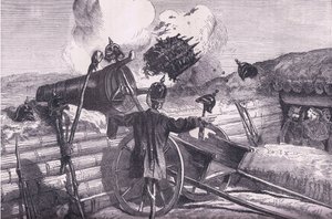 Prøver fiendens rekkevidde, Cassells History of the War between France and Germany utgitt av Cassell and Company Limited, ca. 1890 (litho) av German School