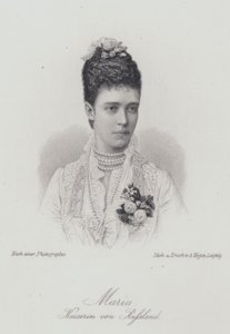Tsarina Maria Feodorovna, konsort av tsar Alexander III av Russland (gravering) av German School
