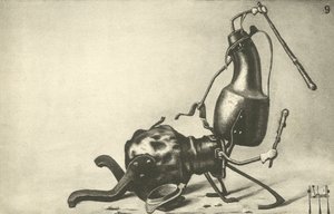 To kanner som kjemper mot en duell (litho) av German School