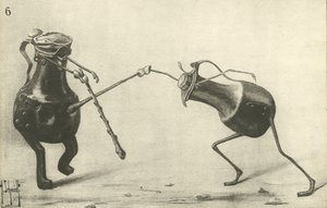 To kanner som kjemper en duell (litho) av German School