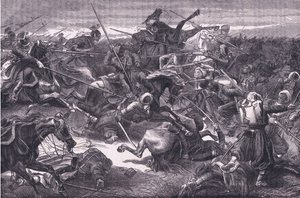 Uhlan-angrep, Cassells historie om krigen mellom Frankrike og Tyskland utgitt av Cassell and Company Limited, ca. 1890 (litho) av German School