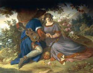 'Under Linden Tree, on the Heath ...', fra Lohengrin Saga (veggmaleri) av German School