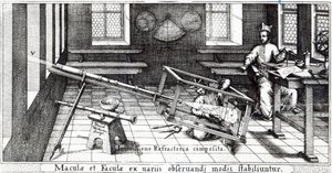 Ulike metoder for å observere solflekker, illustrasjon fra 'Rosa Orsina' av Christoph Scheiner, publisert 1630 (gravering) (s/hv foto) (detalj av 294057) av German School