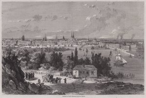 Utsikt over Bordeaux, Frankrike (gravering) av German School