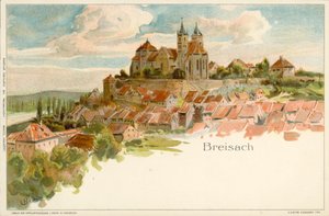 Utsikt over byen Breisach, Tyskland (chromolitho) av German School