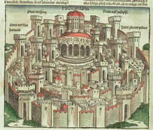 Utsikt over den befestede byen Jerusalem som viser Salomos tempel og byportene, fra Nürnberg-krøniken av Hartmann Schedel (1440-1514) 1493 av German School