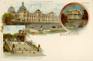 Utsikt over Dresden, Tyskland (chromolitho) av German School