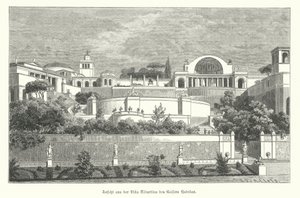 Villa til den romerske keiseren Hadrian i Tivoli, Italia (gravering) av German School
