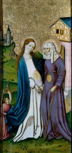 Besøk. Møte mellom Jomfru Maria og Saint Elizabeth. Maleri av den tyske skolen av German School